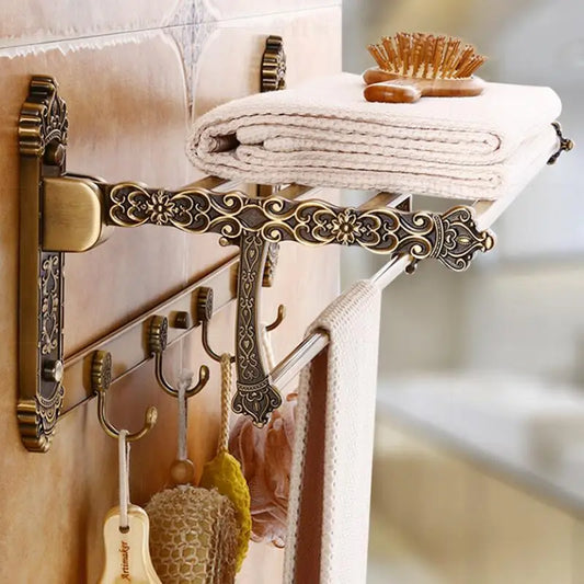 Artfan Antique Bronze Carved Aluminum Bathroom Accessories Set: Towel Rack, Paper Holder, Hooks