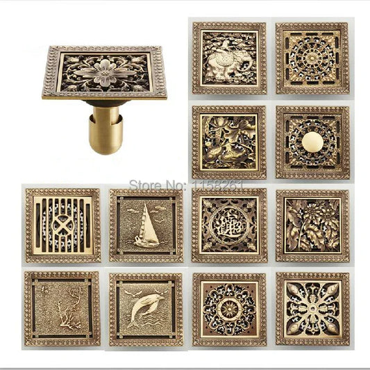 Artfan Antique Brass Square Shower Floor Drain Strainer Grate - HJ-8702S