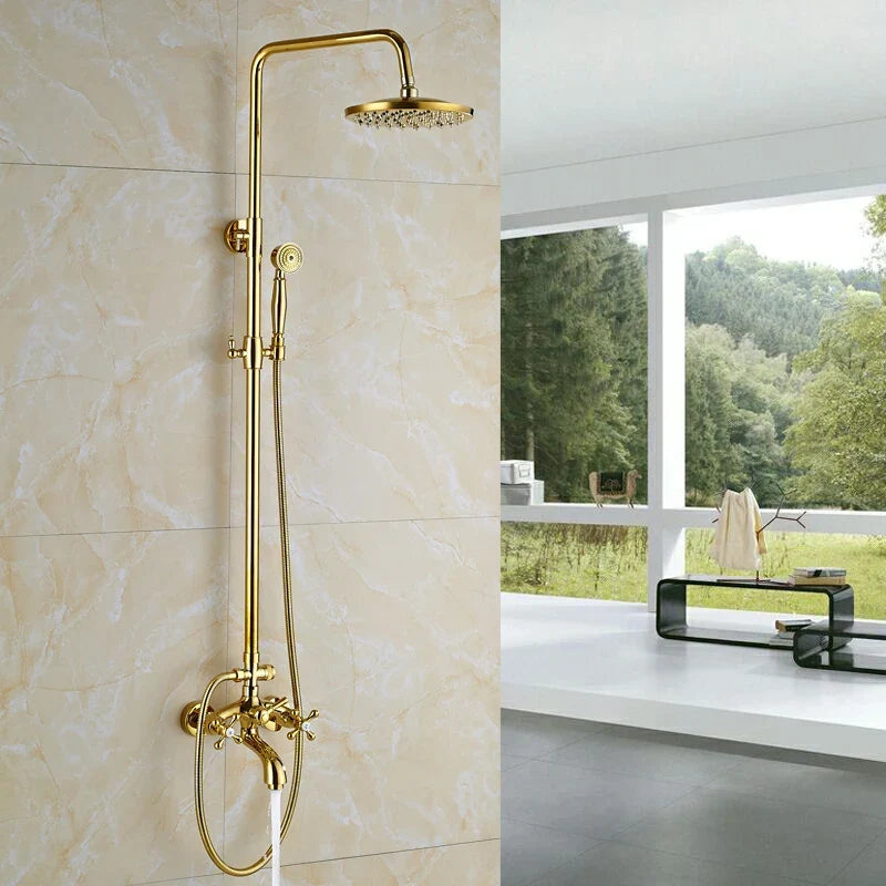 Artfan Golden Shower Mixer Taps with 8" Rainfall Shower Head and Handshower