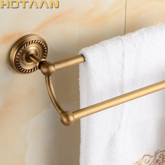 Artfan Antique Brass Double Towel Bar Rack - Solid Brass, 30-60cm
