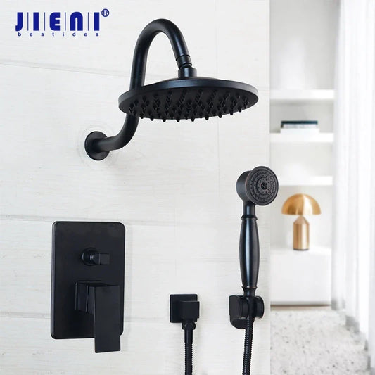 Artfan 8" Matte Black Wall Mounted Rainfall Shower Faucet Set with Handheld Shower