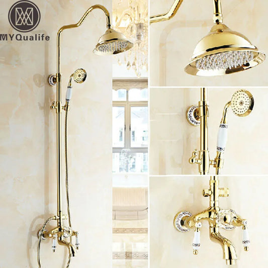 Artfan 8" Rainfall Shower Tub Faucet Set with Rotate Spout and Two Handles