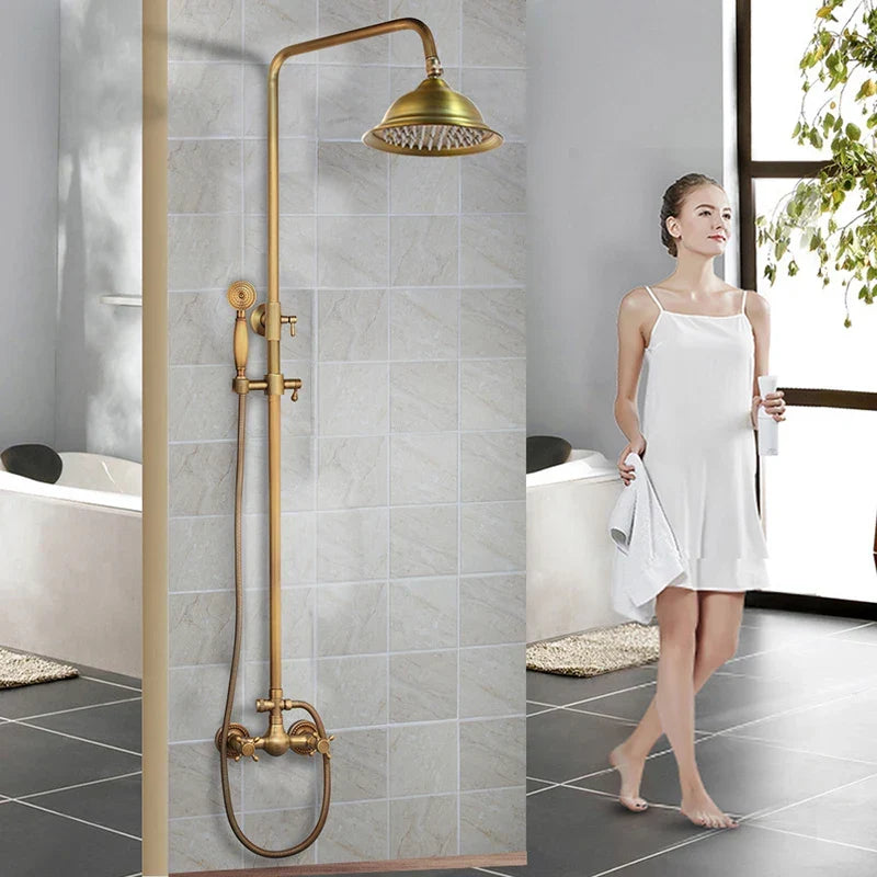 Artfan Antique Brass Rainfall Shower Faucet Set with 2 Functions