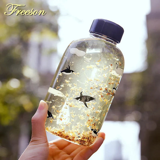 Artfan Animal Glass Water Bottle with Sleeve | Cute Kawaii Design for Outdoor Activities