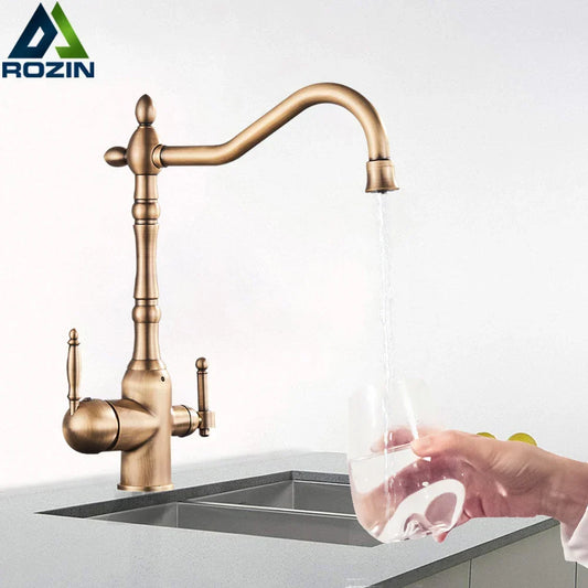 Artfan Antique Brass Water Filtration Kitchen Faucet, Lead-Free Drinking Sink Faucet