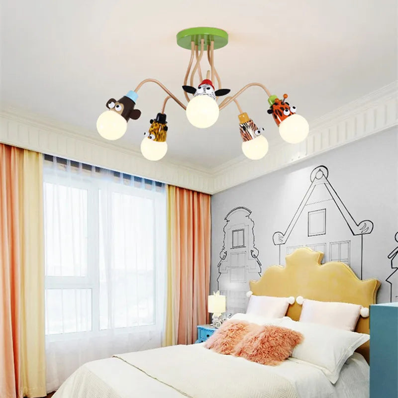Artfan Animal LED Ceiling Light: Monkey Zebra Giraffe Kids Lamp for Bedroom.