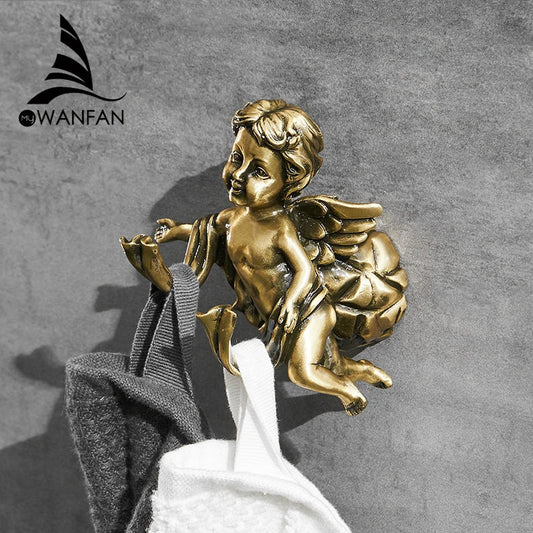 Artfan Angel Brass Towel Hook for Bathroom & Garage Wall Mounted