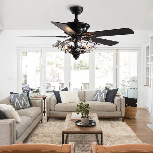 Artfan 52" Luxury Crystal Ceiling Fan with Lights, Remote Control, DC Motor Wood Fan