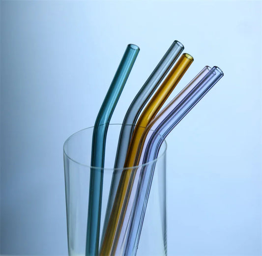 Artfan 6Pcs Colorful Glass Curved Juice Straws - Heat-resistant and Transparent