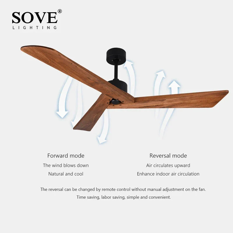 Artfan 60" Wood Ceiling Fan Remote Control Living Room Dining Loft DC Fan 220V