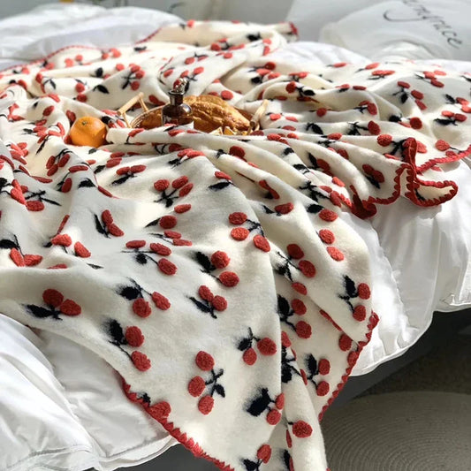 Artfan 3D Cherry Kids Wool Blanket - Kawaii Sweet Girl Crib Bedding