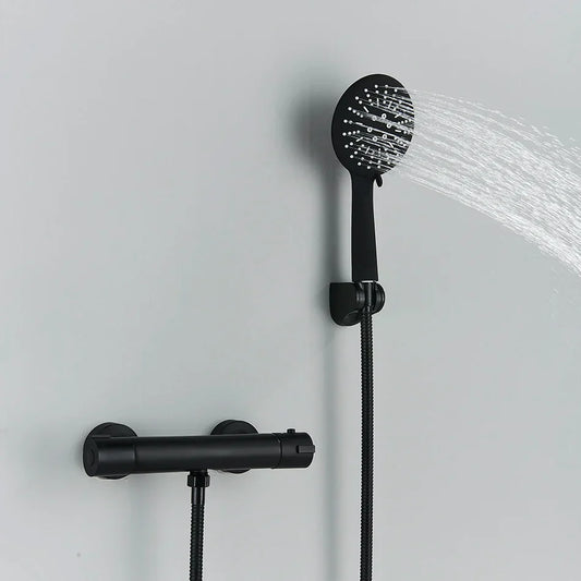 Artfan lighting Black/Chrome Brass Thermostatic Shower Set with Wall Mount - Bathroom Accessories