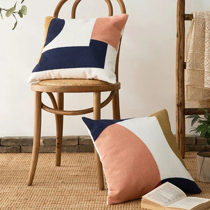 Artfan Abstract Embroidered Pillow Cover 45x45cm Pink Beige for Living Room
