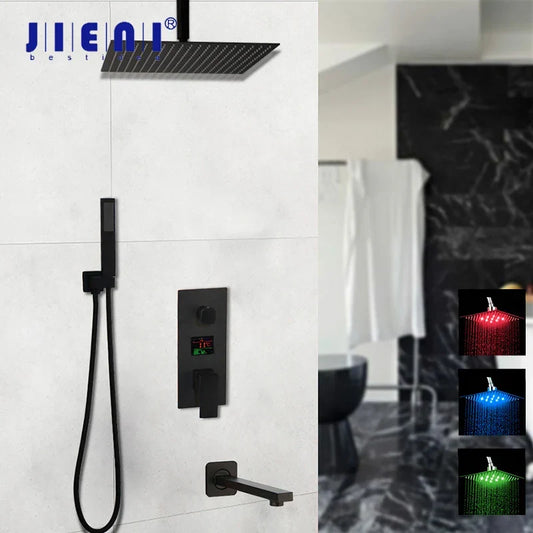 Artfan lighting Black Digital Shower Faucet, Matte Black Finish, Thermostatic Temperature Display