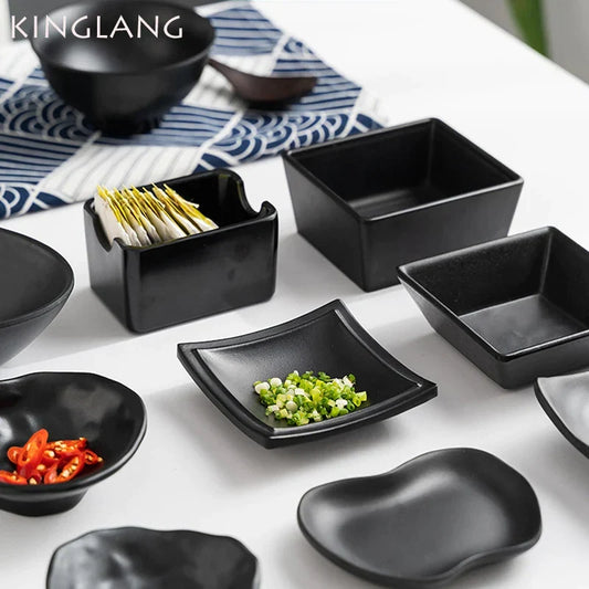 Artfan lighting Black Melamine Plastic Dipping Sauce Dish Bowl Set - Pack of 4