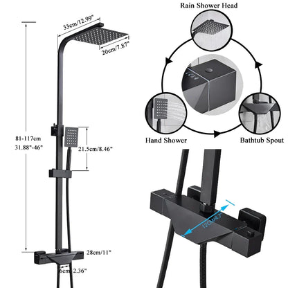 Artfan lighting Black Thermostatic Rain Shower Faucet Set for Wall Mounted Bathrooms