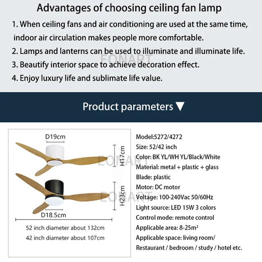 Artfan 42-Inch Black Ceiling Fan with LED Light & Remote Control