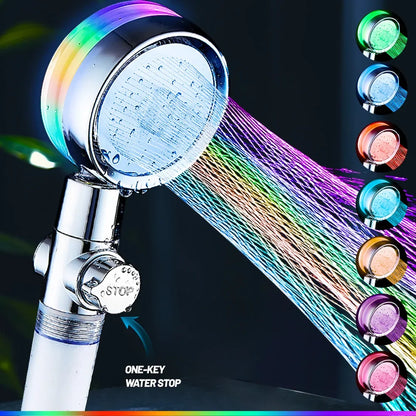 Artfan 7-Color LED Handheld Shower Head with Stop Button and High Pressure Nozzle