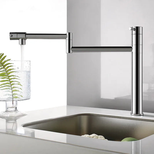 Artfan 360 Degree Chrome Foldable Kitchen Faucet Hot Cold Sink Mixer, Brass Deck Mounted