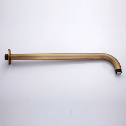 Antique brass finish wall-mounted shower arm with curved outlet, 37 cm