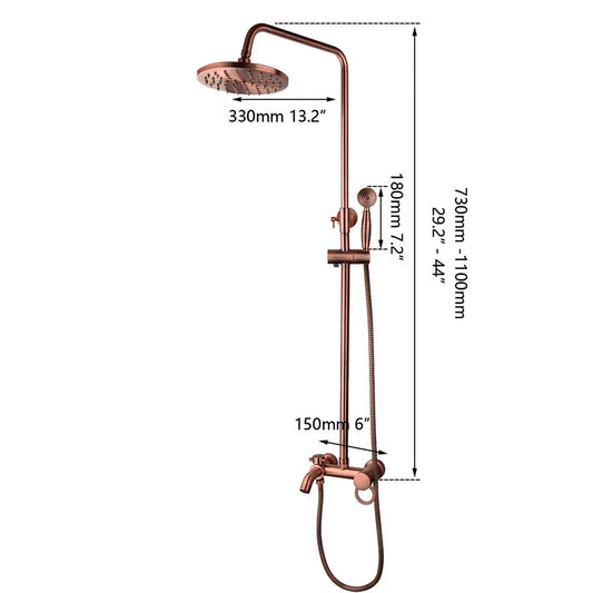 Artfan Antique Copper 3-Function Shower Set with Rainfall Head and Hand Shower