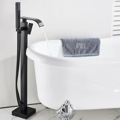 Artfan Matte Black Waterfall Bathtub Shower Faucet, Floor Standing Hot Cold Mixer Tap