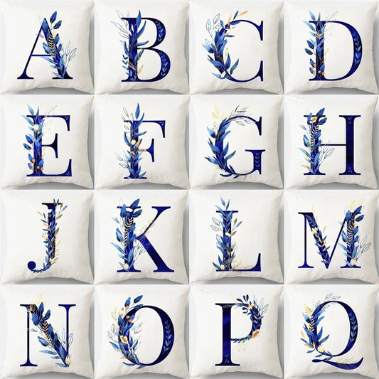 Artfan lighting Blue Alphabet Flower Letter Pillowcase for Home Decor