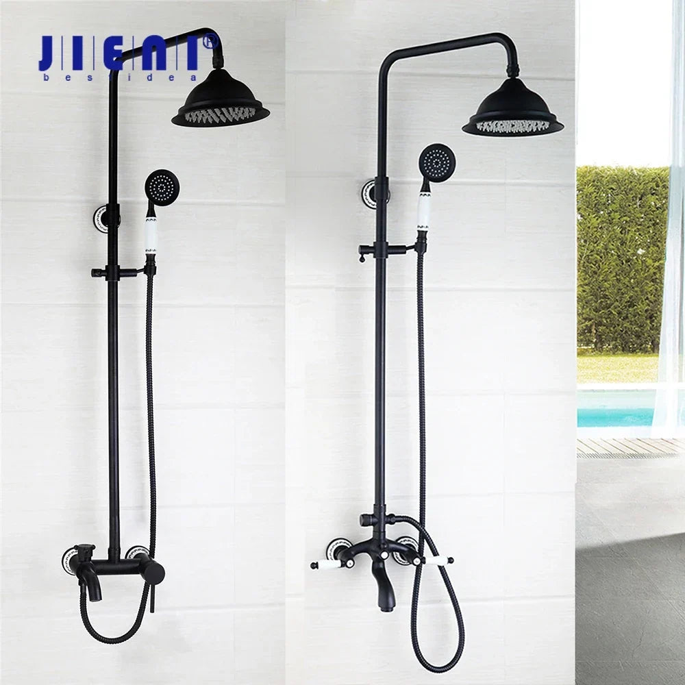 Artfan 8" Black Rain Shower Head Set with Hand Spray and Mixer Faucet