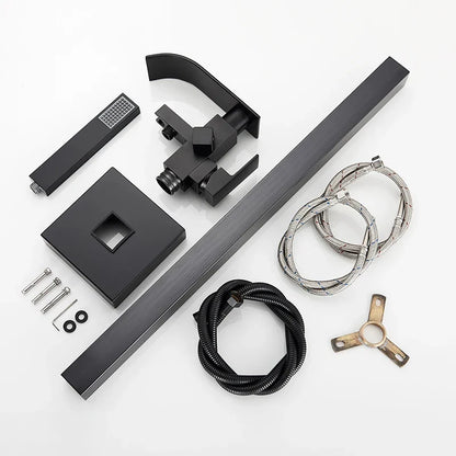 Artfan Matte Black Waterfall Bathtub Shower Faucet, Floor Standing Hot Cold Mixer Tap