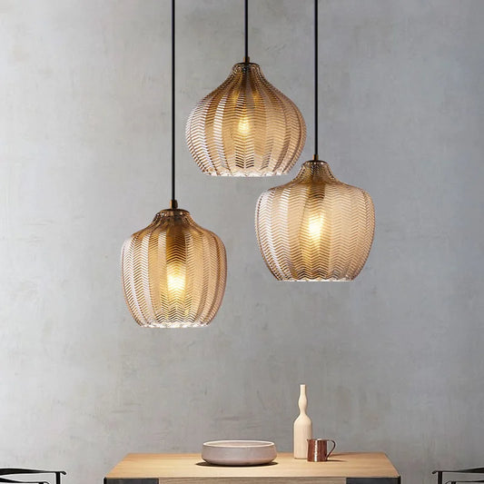 Artfan Amber Gray Glass Chandelier LED Light Modern Nordic Bedroom Restaurant Bar Staircase Lamp