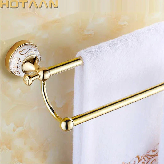 Artfan 60cm Double Towel Bar with Ceramic Gold Finish for Bathroom Accessories.