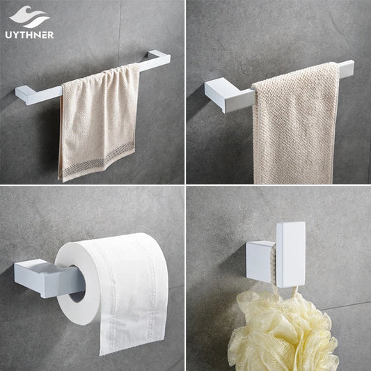 Artfan 7-Piece Bathroom Hardware Set in White for Towels and Toiletries