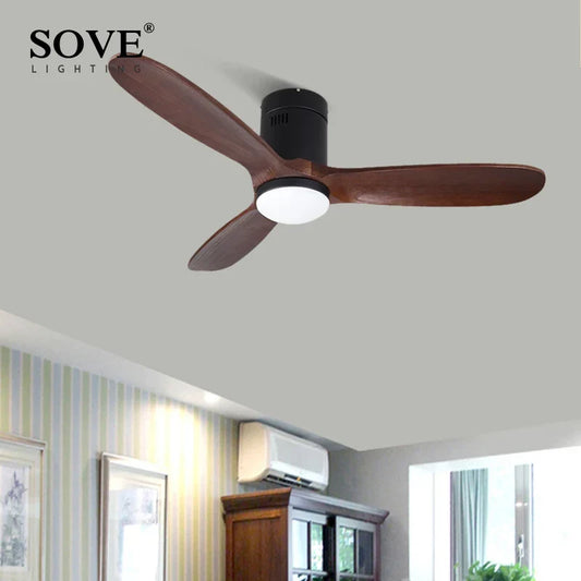 Artfan 48" Brown Wood Ceiling Fan with Light, Remote Control, Vintage Retro Style