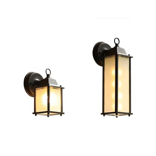 Artfan lighting Black Finish Wall Lantern with Frosted Glass Shade for Outdoor Use