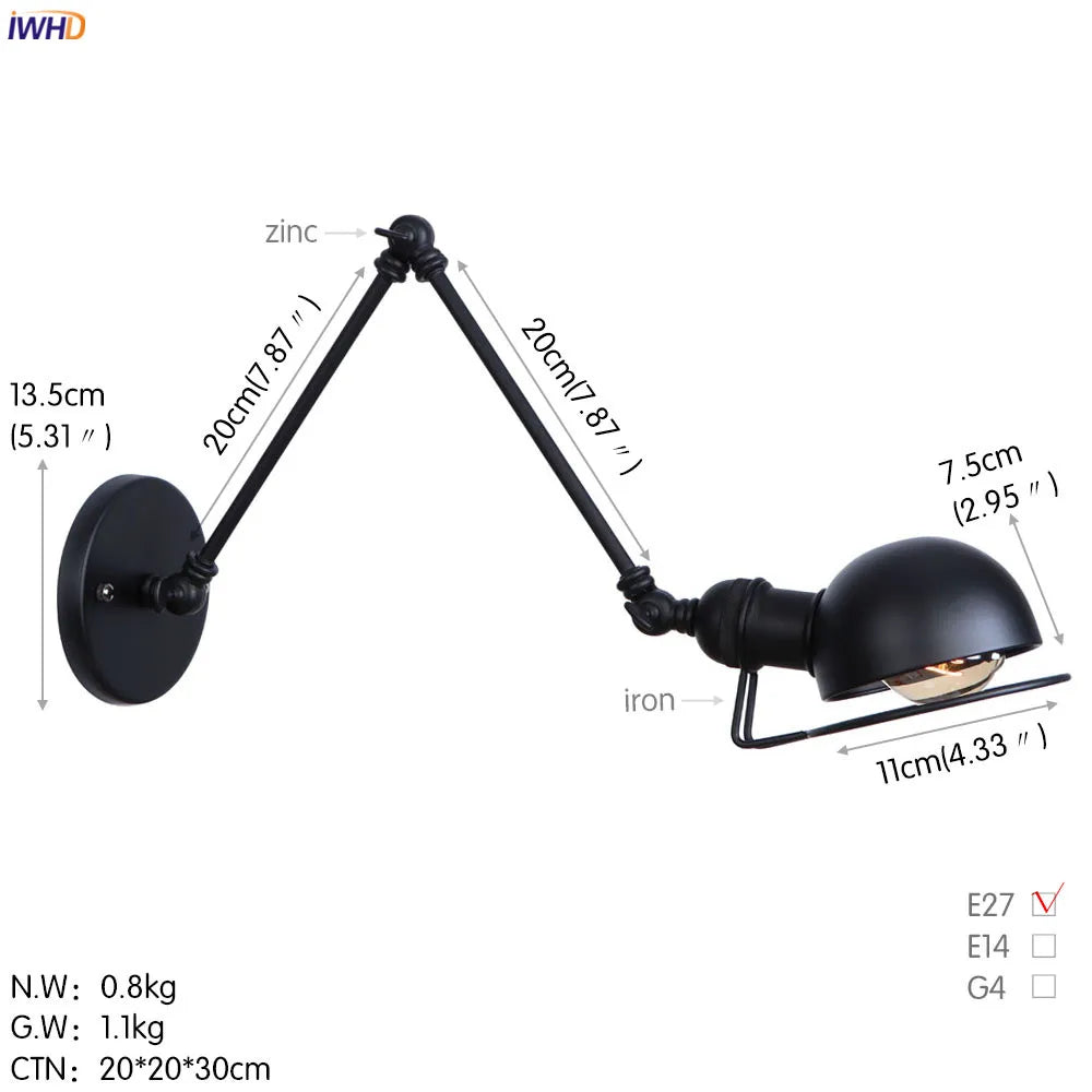 Artfan Antique Black Wall Lamp Vintage Industrial Sconce LED Applique Murale
