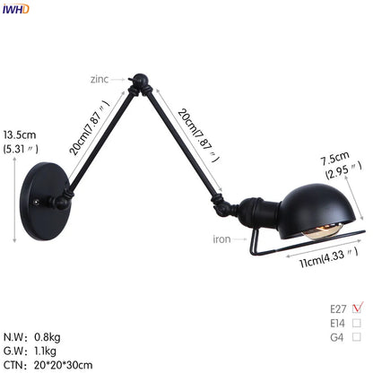Artfan Antique Black Wall Lamp Vintage Industrial Sconce LED Applique Murale
