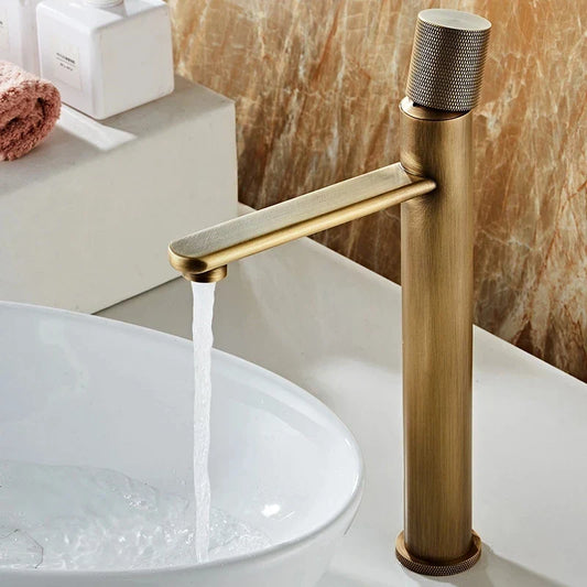 Artfan Antique Bronze Basin Faucet Hot & Cold Deck Mounted Brass Mixer Tap