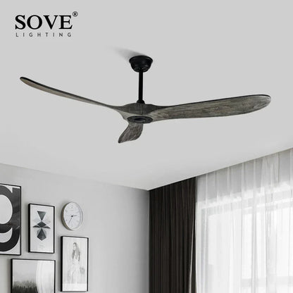 Artfan 60" Vintage Wood Ceiling Fan w/ Remote Control, No Light, DC Fans 220V