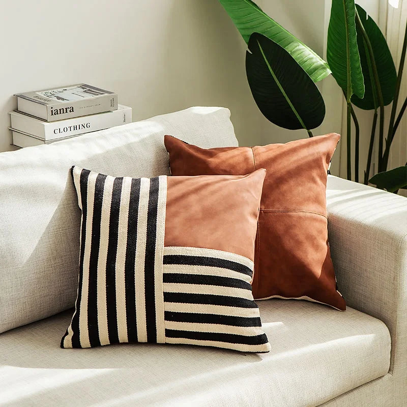 Artfan lighting Black Stripe Faux Leather Pillow Cover 45x45cm for Home Decor