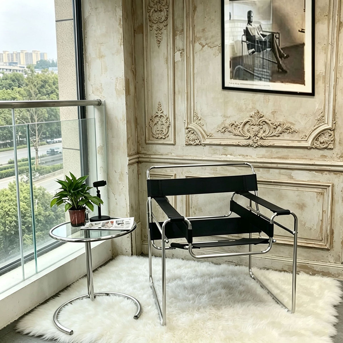Wassily chair瓦西里椅经典客厅包豪斯休闲椅 中古风马鞍皮扶手椅