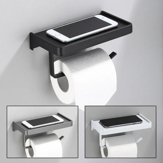Artfan Aluminum Gray Bathroom Paper Roll Holder with Phone Shelf, Tissue Box Rack