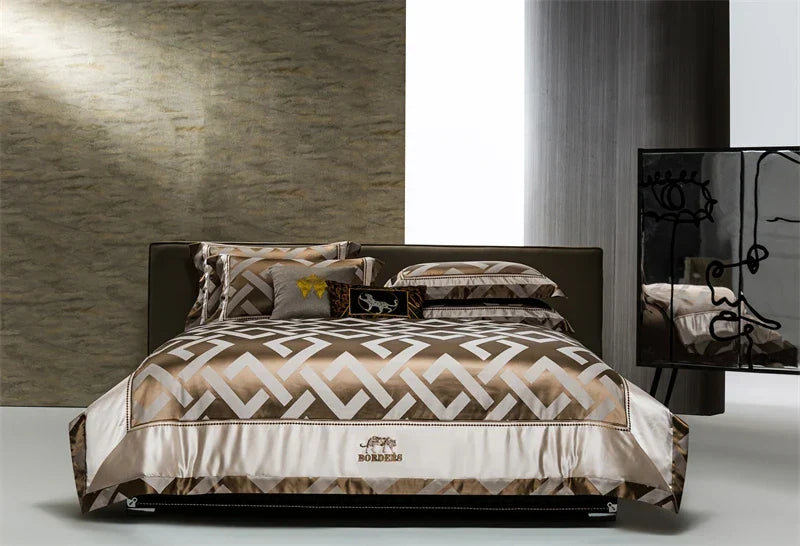 Artfan American Jacquard Brocade & Egyptian Cotton Embroidered Bedding Set with Pillowcase
