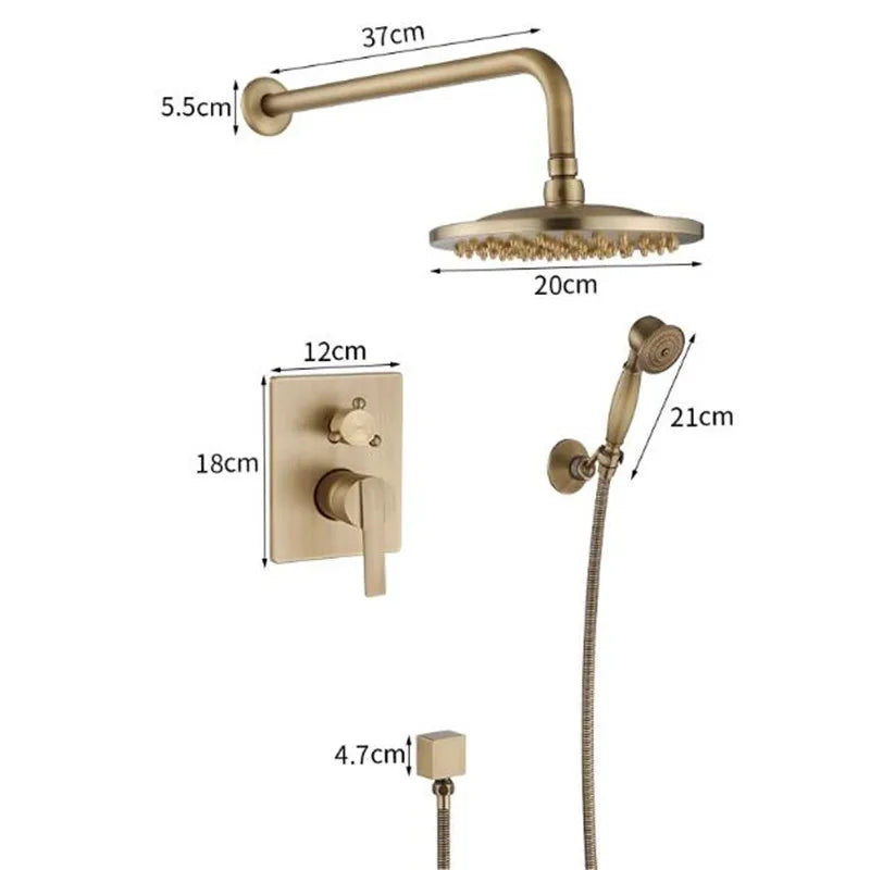 Artfan Antique Brass Shower Faucet Set with 10 Inch Round Head - Bathroom Wall Kit