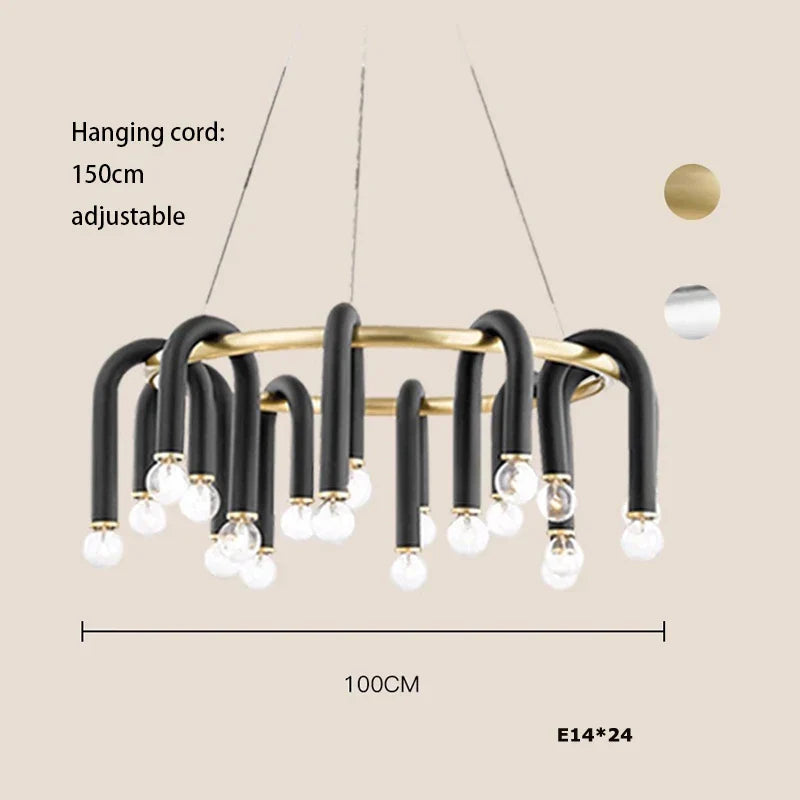 Artfan lighting Black Aluminum Tube Dimmable LED Chandelier with U-Shaped Design