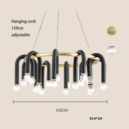 Artfan lighting Black Aluminum Tube Dimmable LED Chandelier with U-Shaped Design