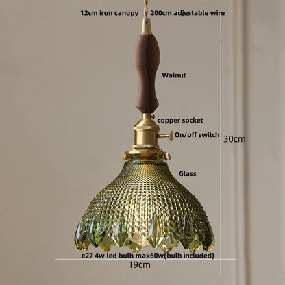 Artfan Green Glass LED Pendant Light | Nordic Modern Copper Knob Switch Hanging Fixture