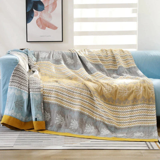 Artfan 100% Cotton Stripe Gauze Towel Quilt - Double/Single - Summer Cool Sheet, Air Conditioning Blanket - Perfect for Travel & Home