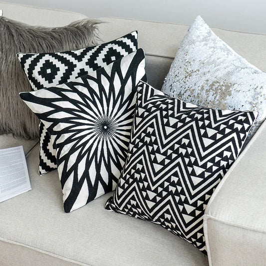 Artfan lighting Black White Embroidered Cushion Cover 45x45cm Sofa Bed Chair Home Decor