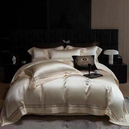 Artfan 1000TC Egyptian Cotton Luxury Satin Bedding Set with Wide Hollow Edge