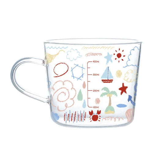 Artfan 500ml Glass Mug with Handle and Scale for Breakfast Milk at Home or Office